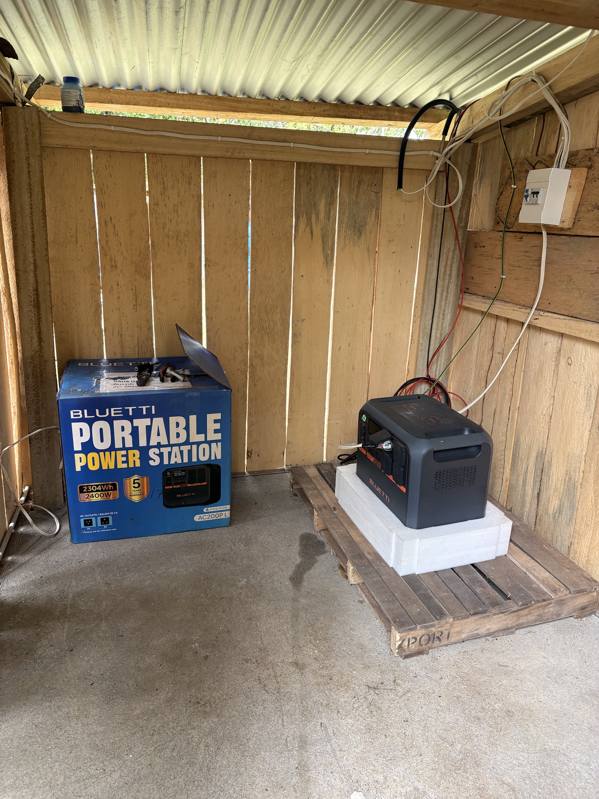 Left: the delegation at Tammes Bungalow, Gaua. Right: one of the solar power stations installed under the project.
